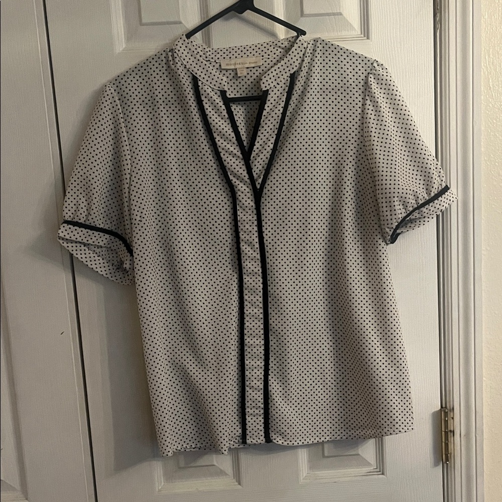 Monteau White Blouse with Black Trim